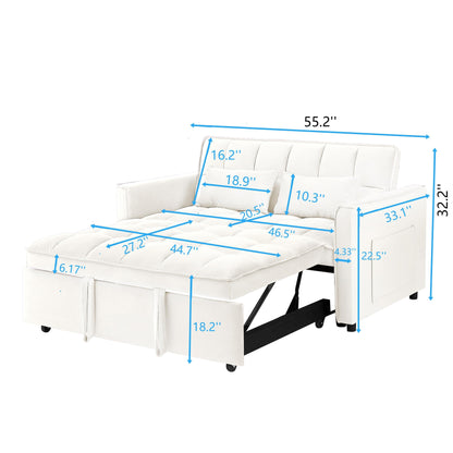 Divano letto trasformabile 3 in 1 moderno beige+bianco 55.1 con schienale regolabile e borsa portaoggetti per soggiorno