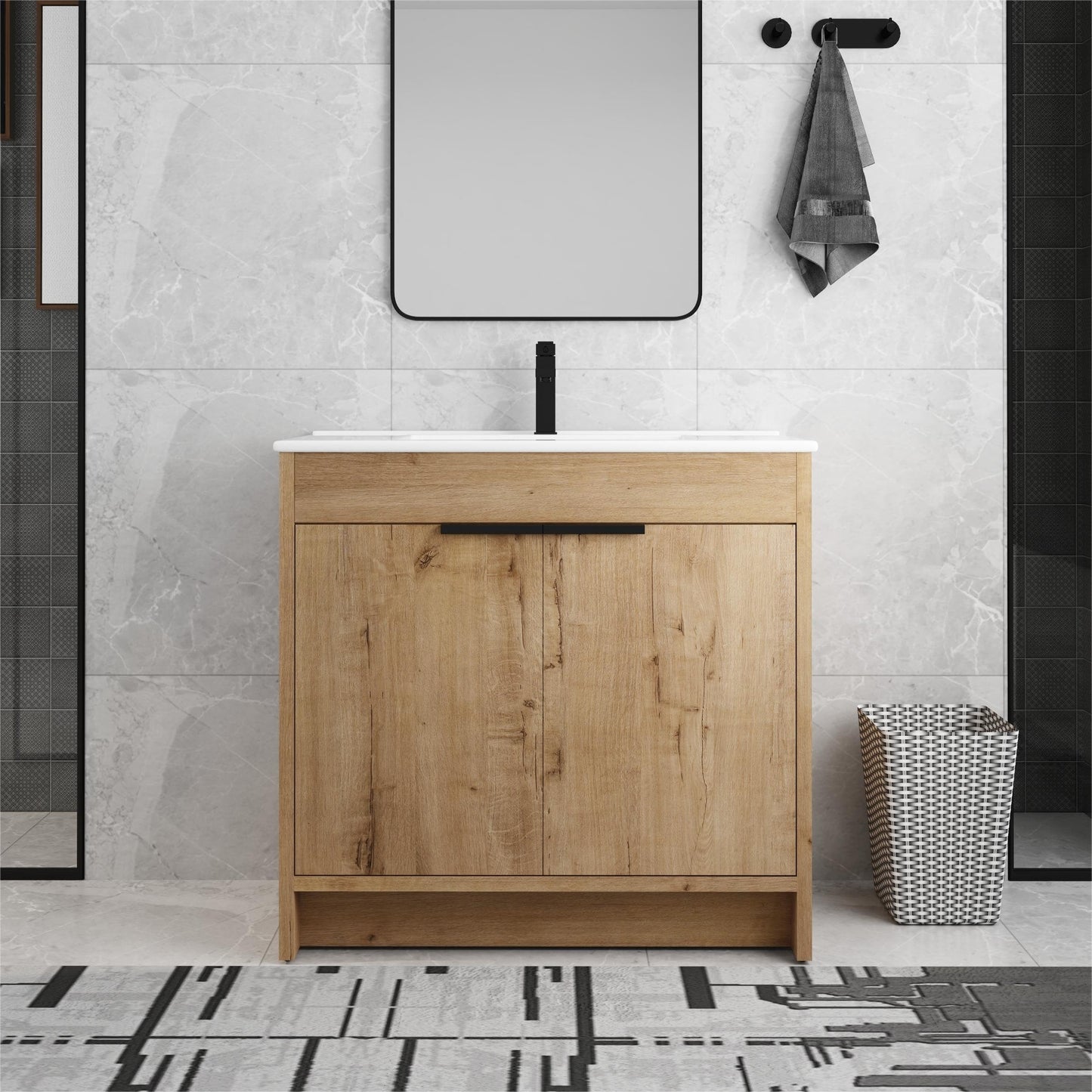 Beingnext 24/30/36 Mobile bagno con lavabo, mobile bagno indipendente con anta a chiusura ammortizzata e ripiano regolabile