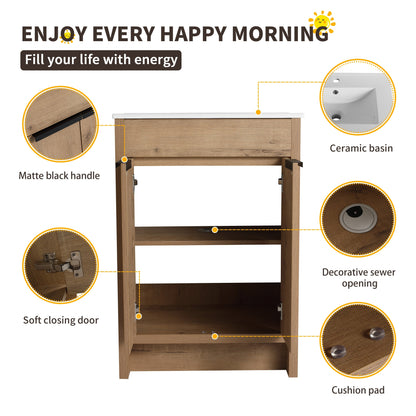 Beingnext 24/30/36 Mobile bagno con lavabo, mobile bagno indipendente con anta a chiusura ammortizzata e ripiano regolabile