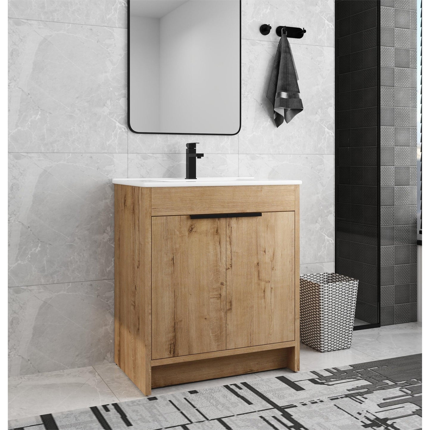 Beingnext 24/30/36 Mobile bagno con lavabo, mobile bagno indipendente con anta a chiusura ammortizzata e ripiano regolabile