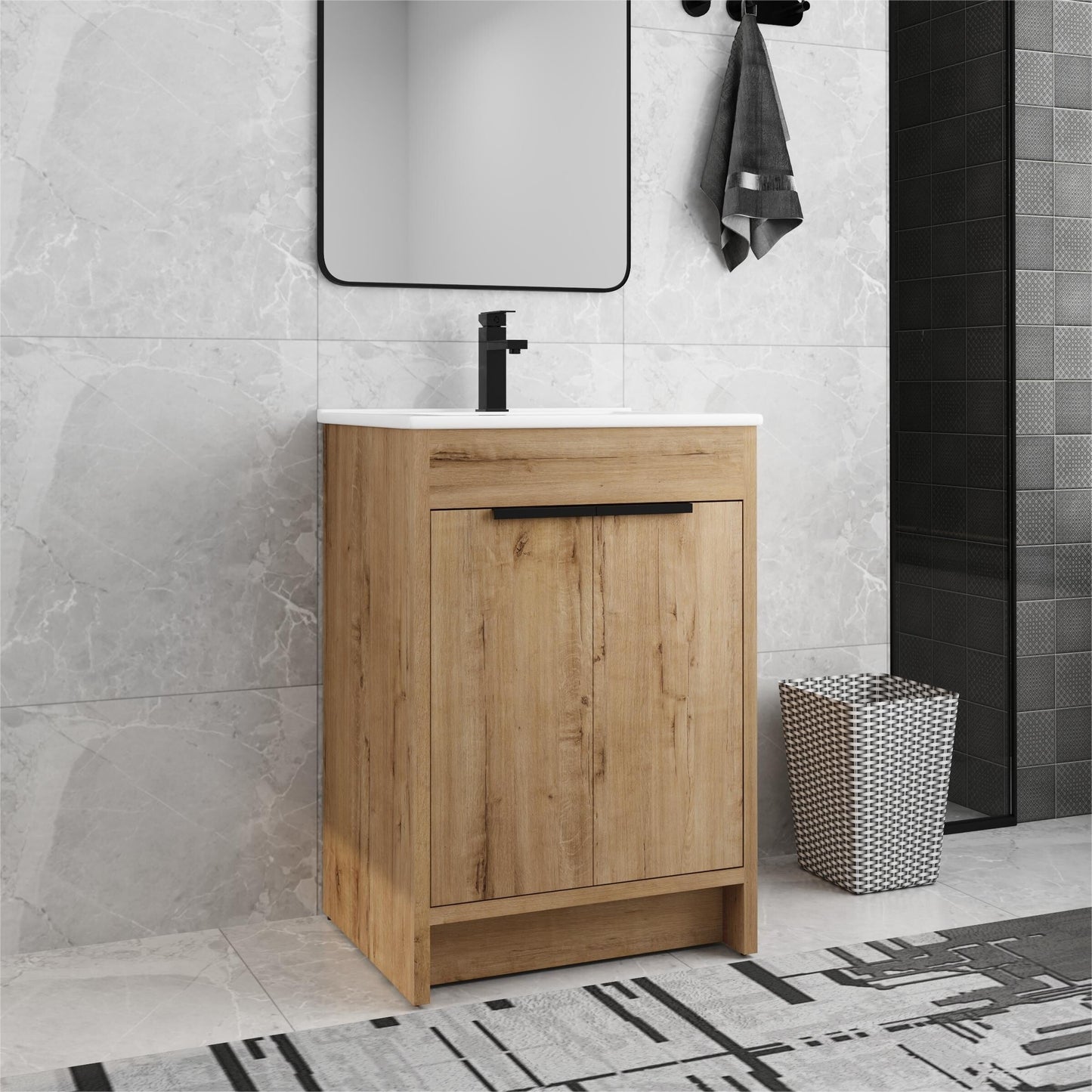 Beingnext 24/30/36 Mobile bagno con lavabo, mobile bagno indipendente con anta a chiusura ammortizzata e ripiano regolabile