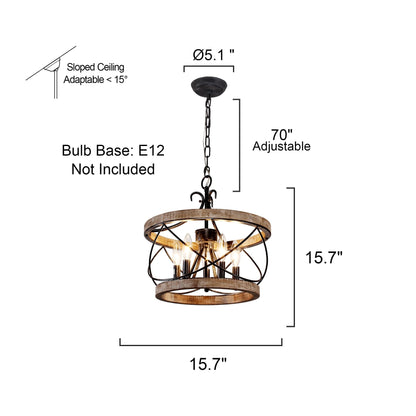 Bella Depot Lampadario rustico in legno a 5 luci con illuminazione dimmerabile, lampada a sospensione regolabile da 15,7 pollici per isola cucina