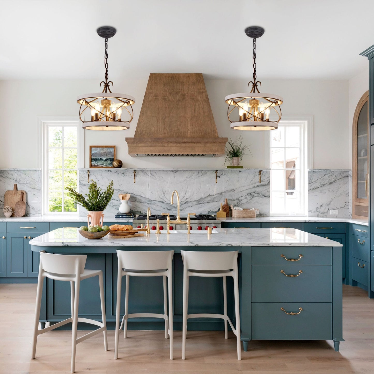 Bella Depot Lampadario rustico in legno a 5 luci con illuminazione dimmerabile, lampada a sospensione regolabile da 15,7 pollici per isola cucina