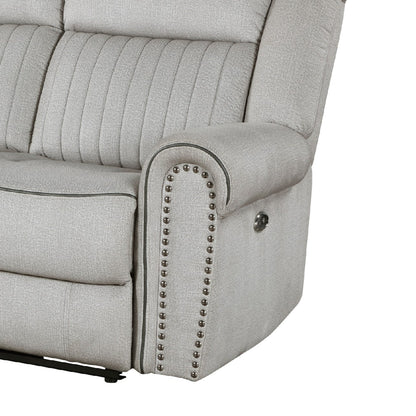 Divano reclinabile Ben Power, 89 pollici, microfibra grigia, finiture con borchie