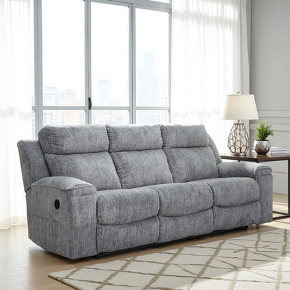 Divano reclinabile manuale Benson, poliestere grigio, struttura in metallo, 87 pollici