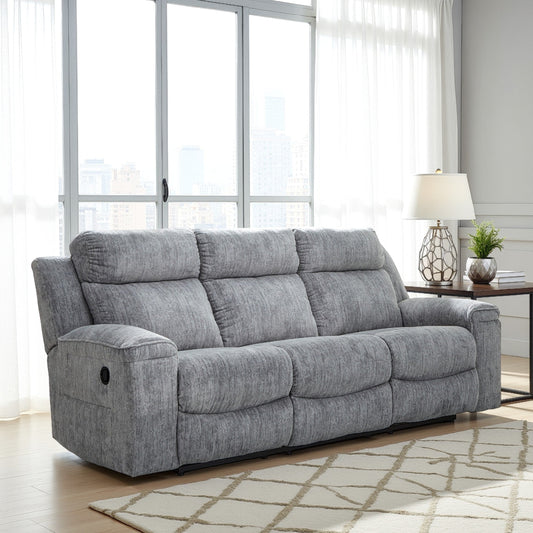 Divano reclinabile manuale Benson, poliestere grigio, struttura in metallo, 87 pollici