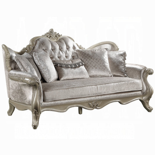 Divano Bertha, classico europeo intagliato e decorato, beige champagne, 85 pollici