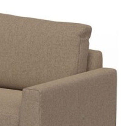 Divano Bery, base moderna in legno massello di pino, morbido poliestere color cammello