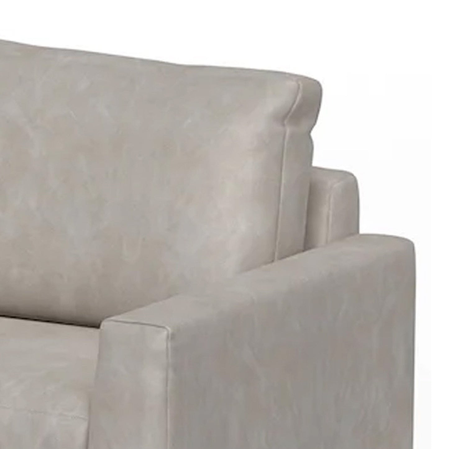 Divano Bery, base moderna in legno massello di pino, morbida similpelle color avorio bianco