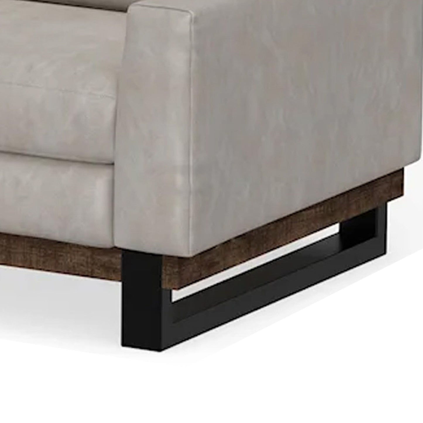 Divano Bery, base moderna in legno massello di pino, morbida similpelle color avorio bianco