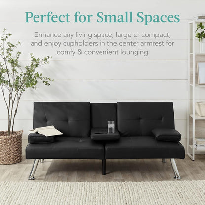 Divano letto futon trasformabile in similpelle Best Choice - Divano letto regolabile con braccioli rimovibili, nero