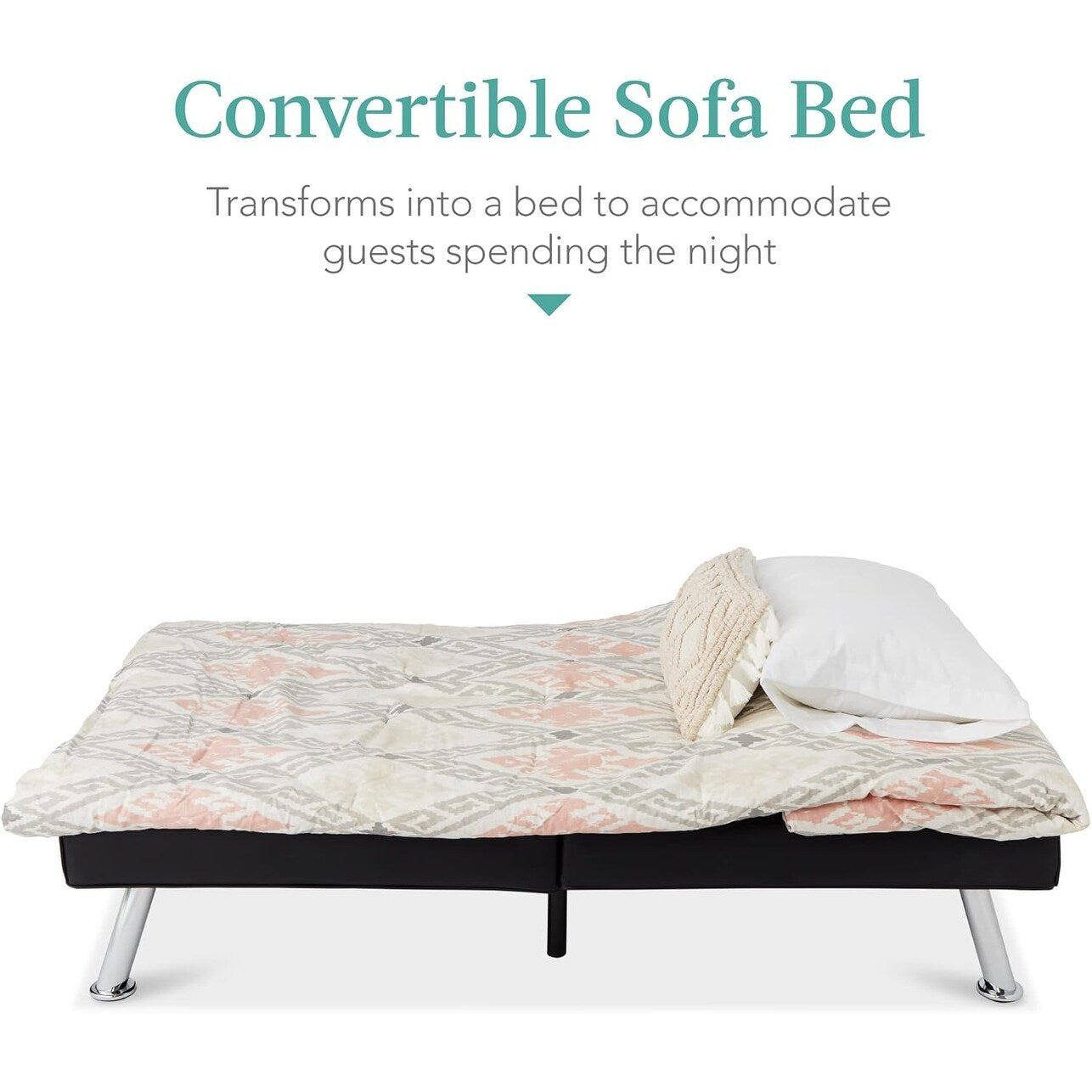 Divano letto futon trasformabile in similpelle Best Choice - Divano letto regolabile con braccioli rimovibili, nero