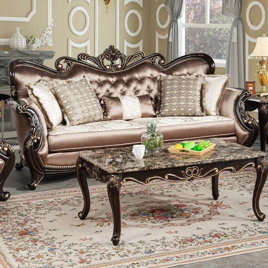 Divano tradizionale Truvare Sandy Desert Espresso di Best Master Furniture con dettagli dorati