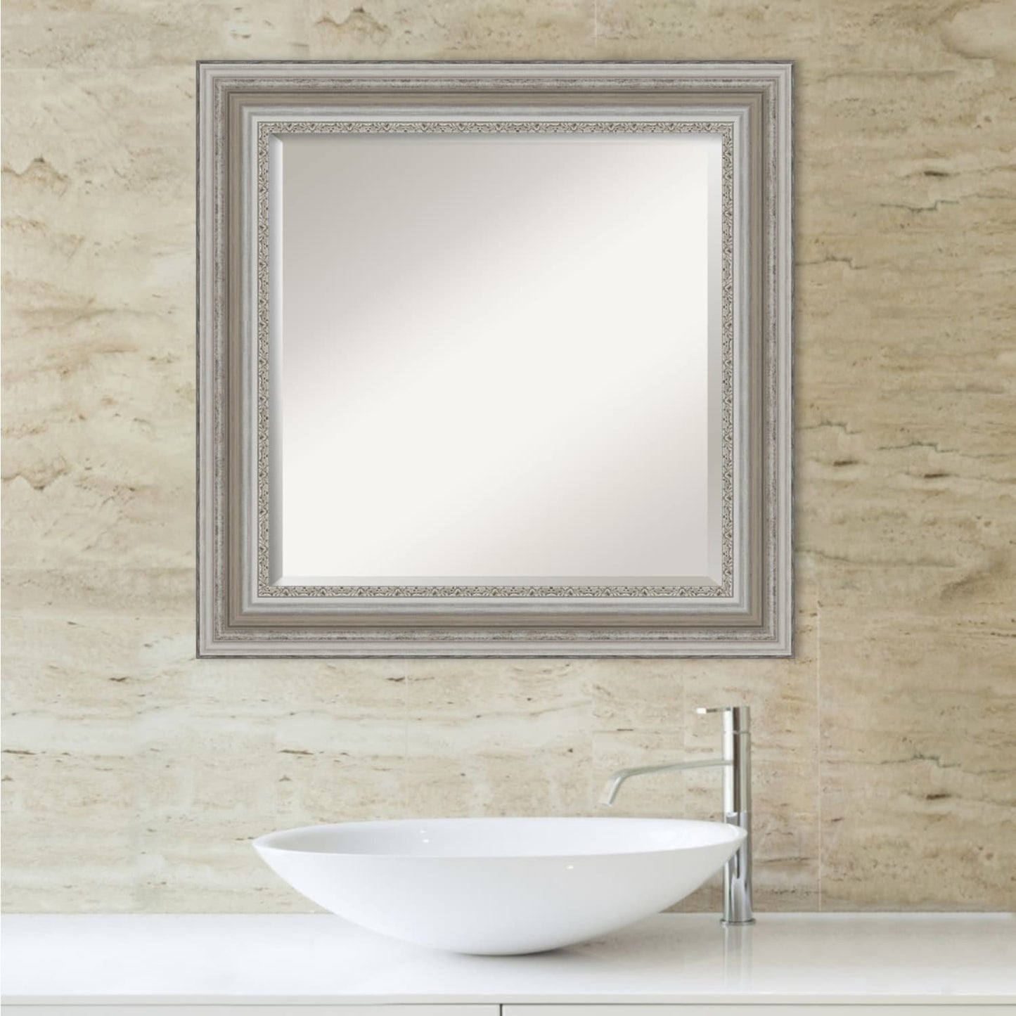 Specchio da parete per bagno bisellato - Cornice argento Parlor