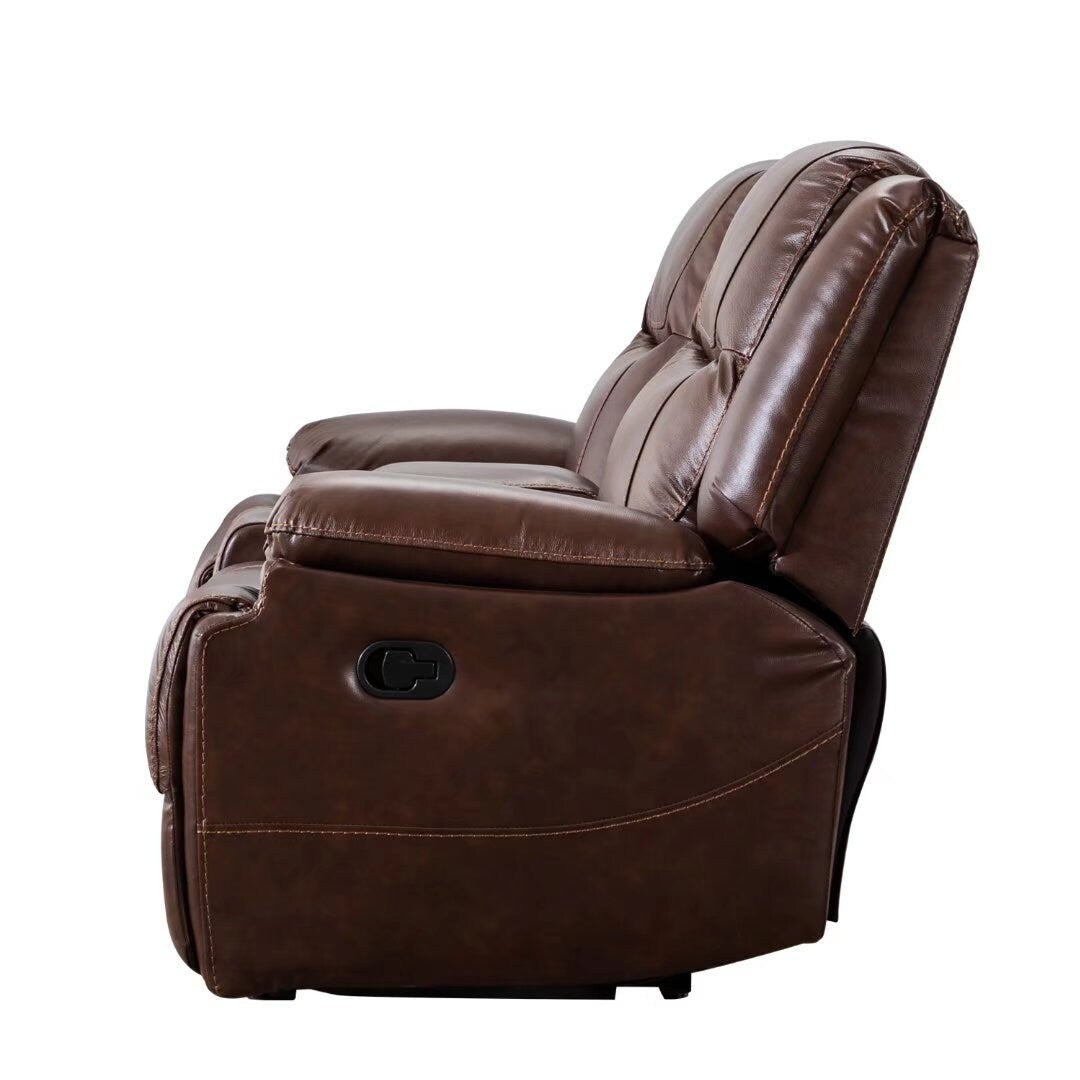 Set di divani reclinabili manuali in vera pelle in stile moderno di metà secolo