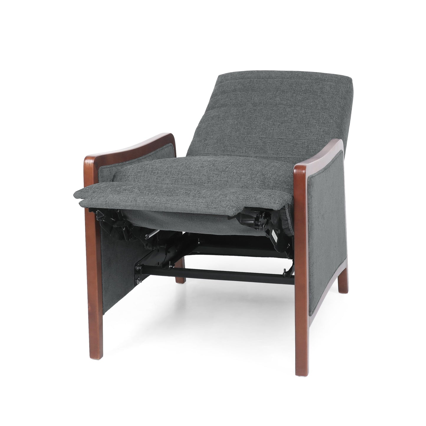 Poltrona reclinabile con schienale a spinta in legno di betulla e cuciture a canale