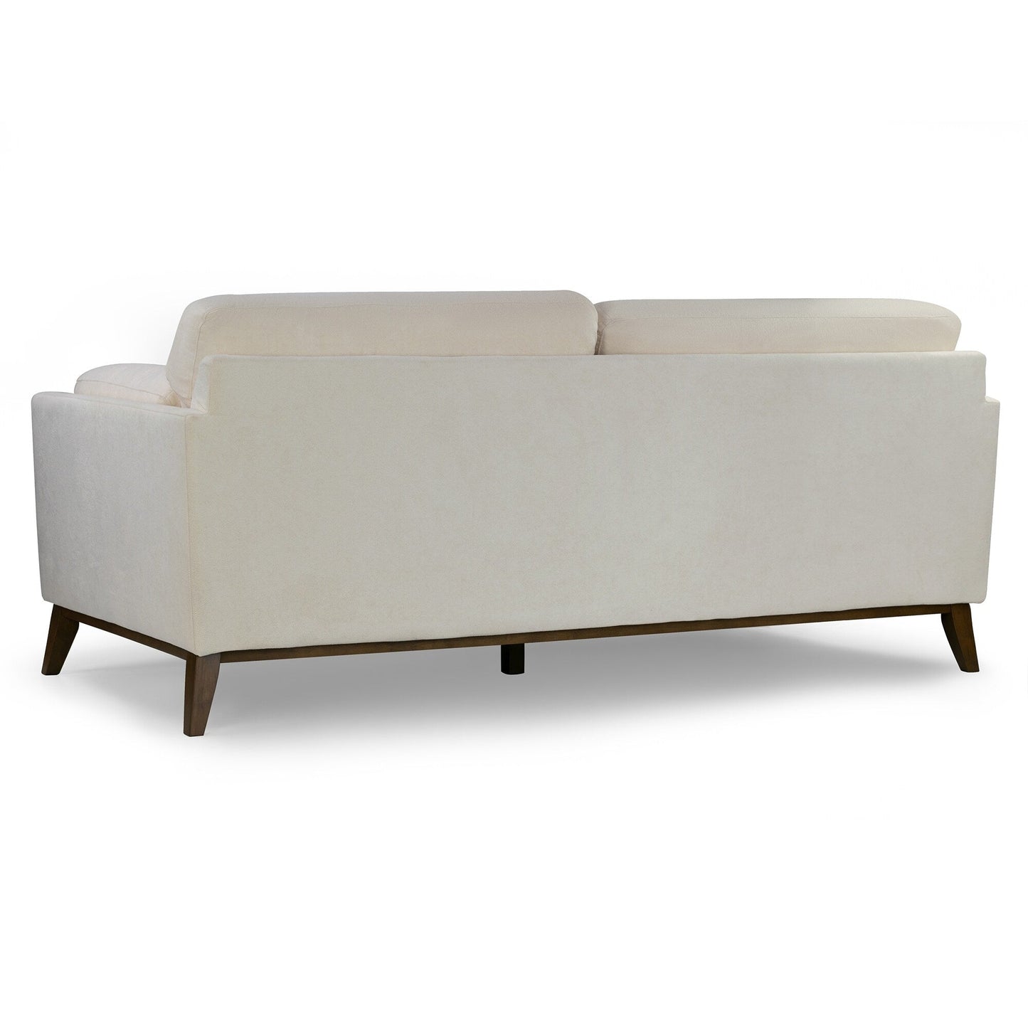 Divano in tessuto micro bouclé beige Birre con gambe in legno di noce