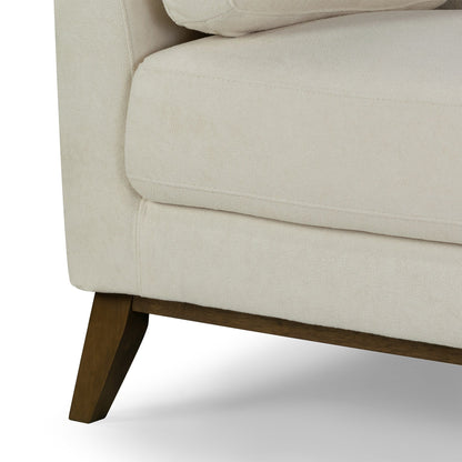 Divano in tessuto micro bouclé beige Birre con gambe in legno di noce