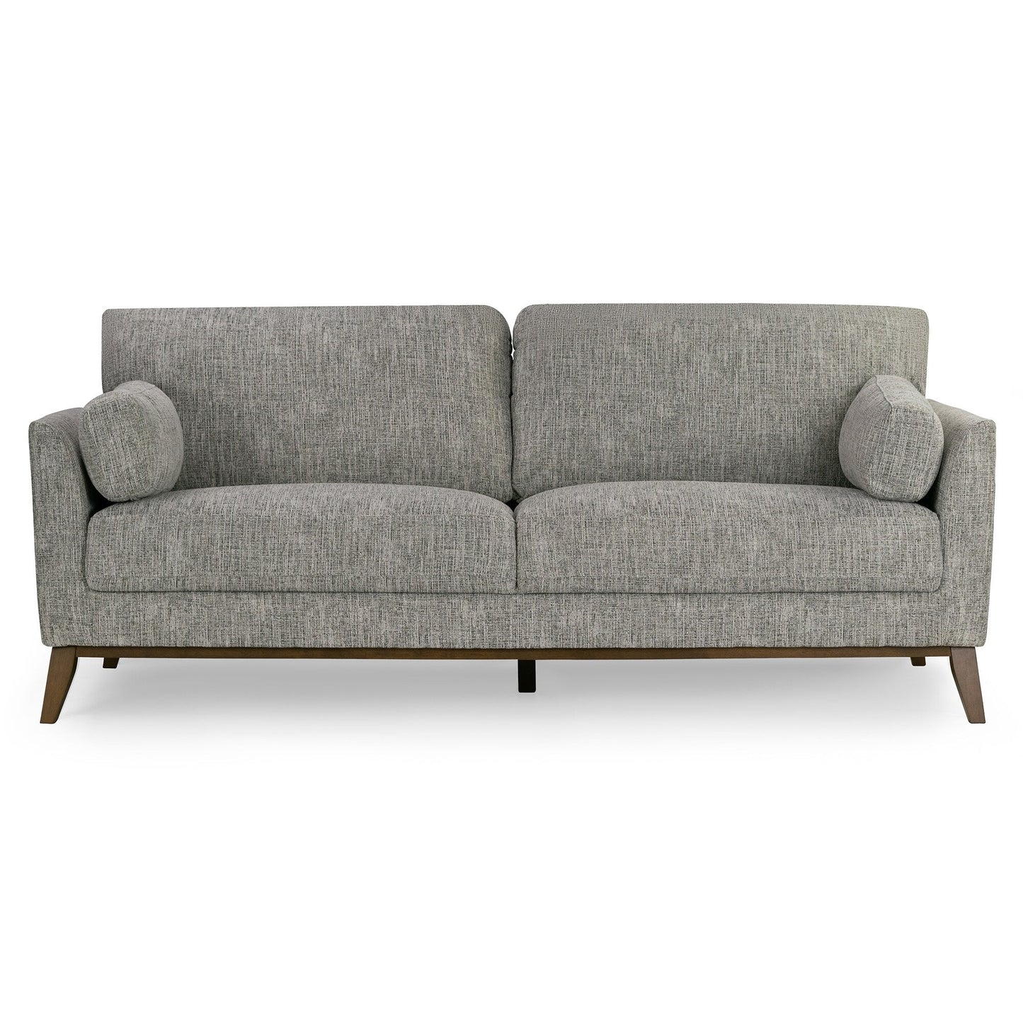 Divano Birre in tessuto tweed ciniglia nero e avorio con gambe in noce