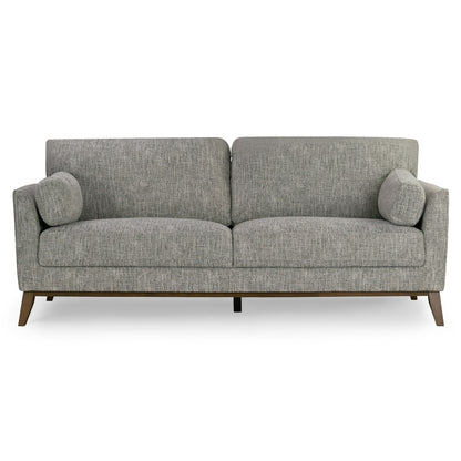 Divano Birre in tessuto tweed ciniglia nero e avorio con gambe in noce