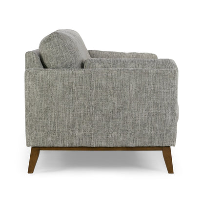 Divano Birre in tessuto tweed ciniglia nero e avorio con gambe in noce