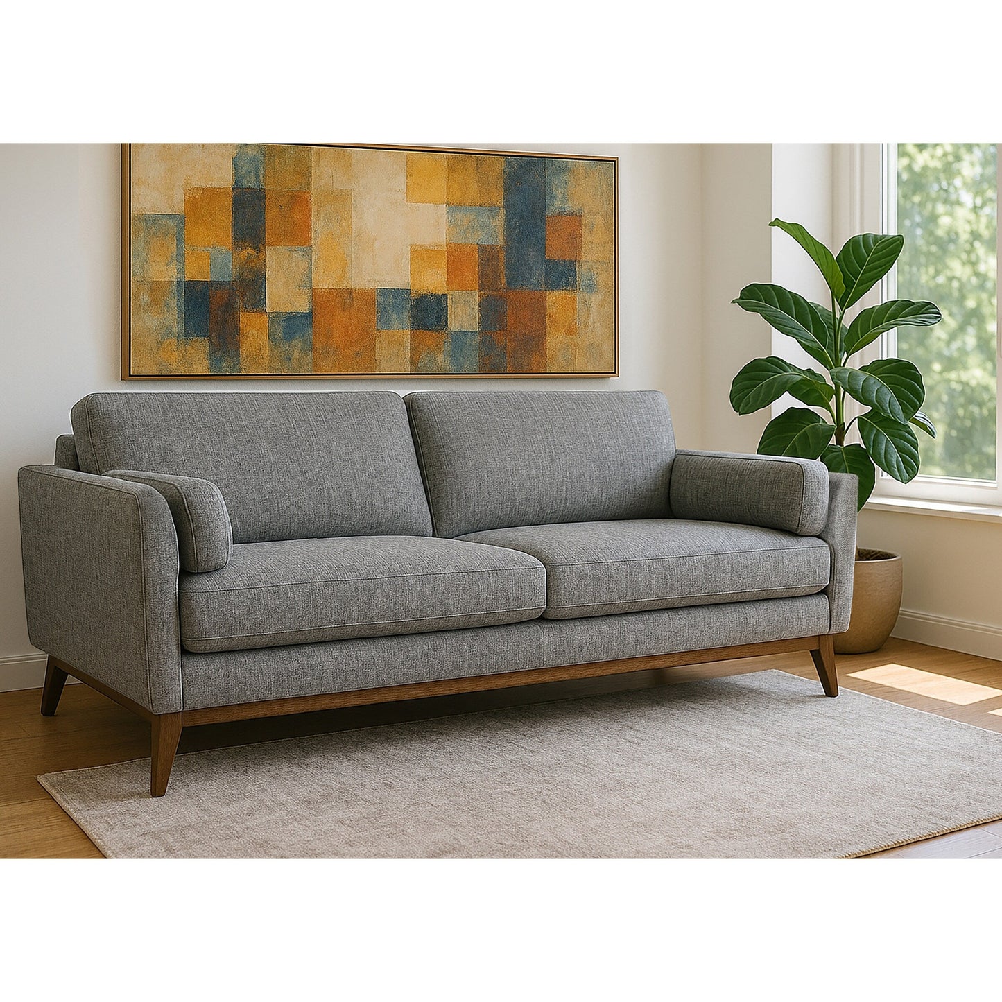 Divano Birre in tessuto tweed ciniglia nero e avorio con gambe in noce