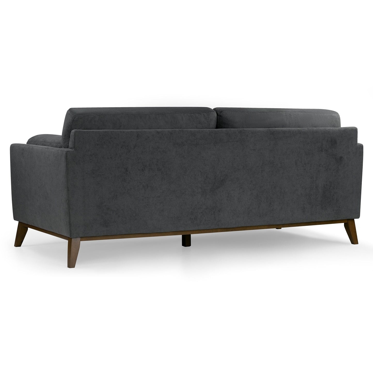 Divano Birre in tessuto micro bouclé grigio scuro con gambe in legno di noce