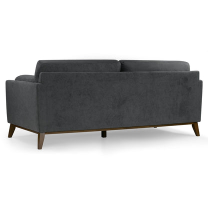 Divano Birre in tessuto micro bouclé grigio scuro con gambe in legno di noce