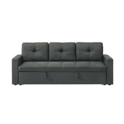 Divano letto estraibile Biry, cuscini trapuntati, tessuto grigio scuro