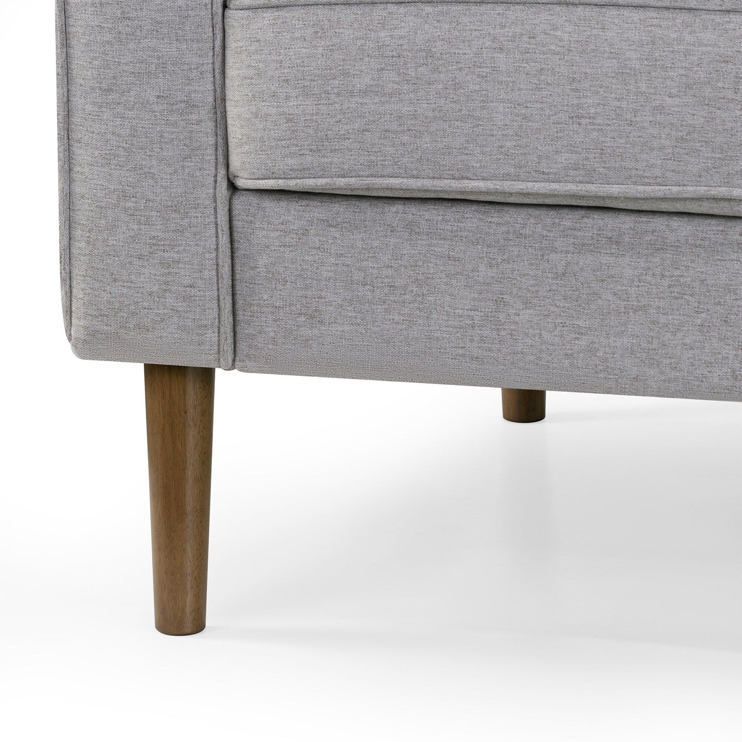 Divano in tessuto trapuntato Bisera beige con gambe in legno di noce