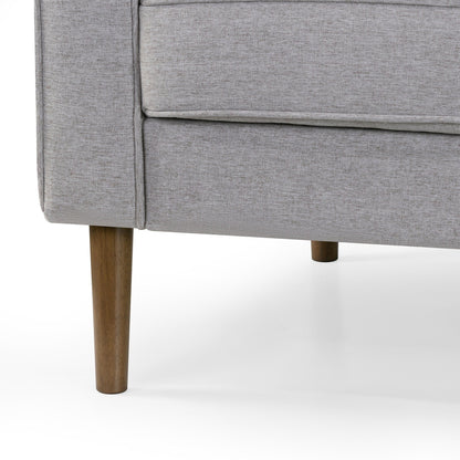 Divano in tessuto trapuntato Bisera beige con gambe in legno di noce