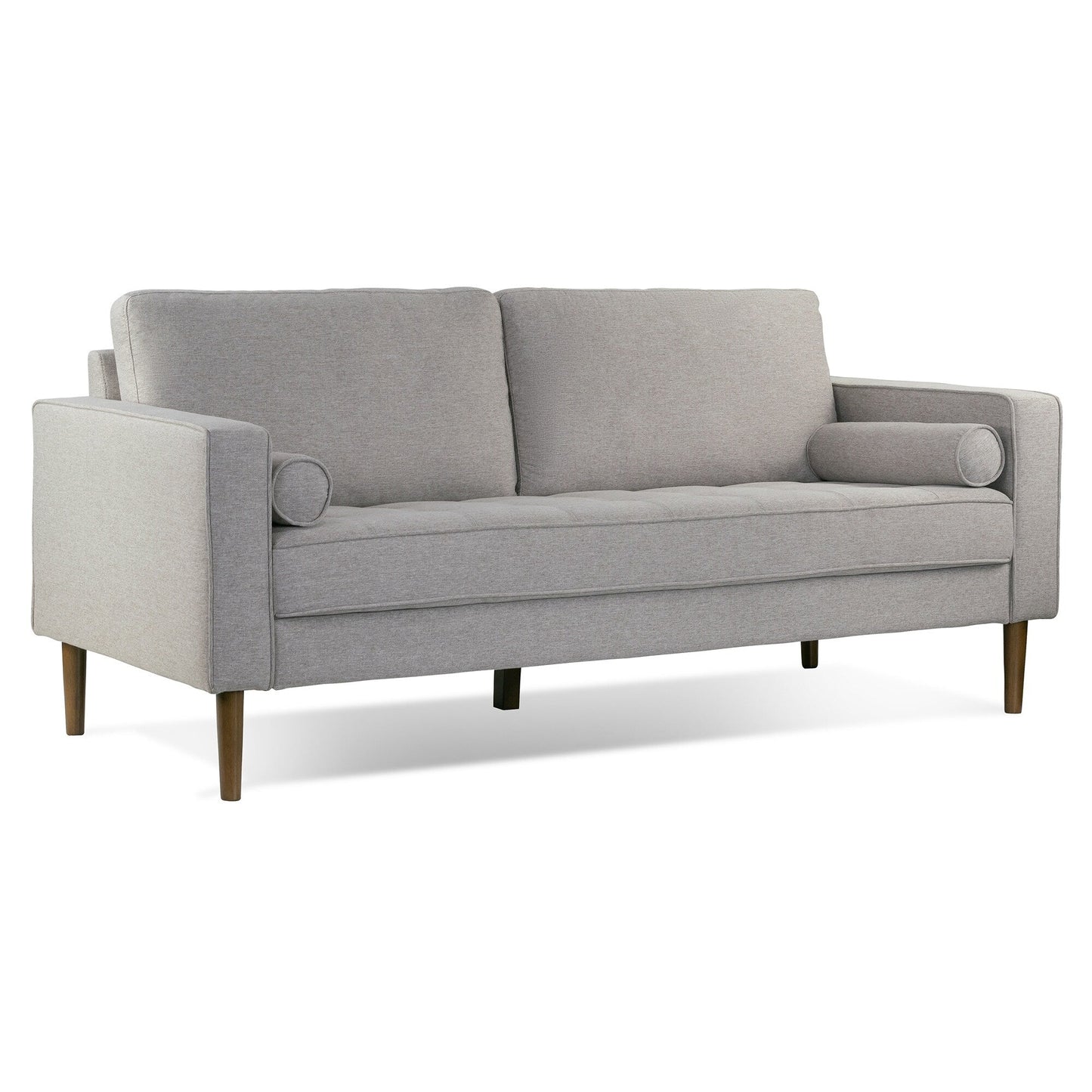 Divano in tessuto trapuntato Bisera beige con gambe in legno di noce