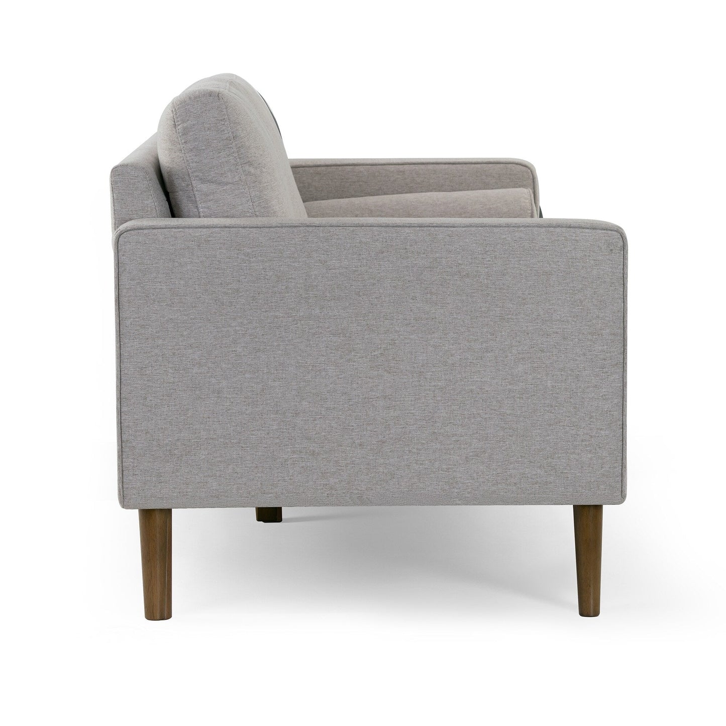 Divano in tessuto trapuntato Bisera beige con gambe in legno di noce