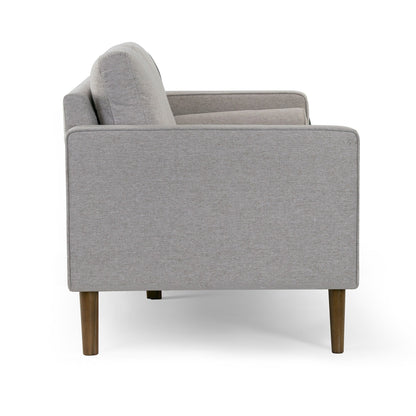 Divano in tessuto trapuntato Bisera beige con gambe in legno di noce