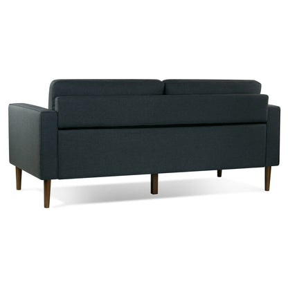 Divano Bisera in tessuto trapuntato grigio scuro con gambe in legno di noce