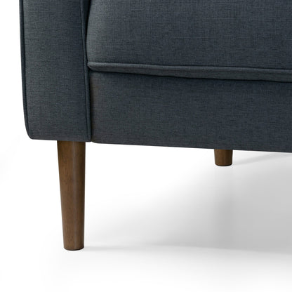 Divano Bisera in tessuto trapuntato grigio scuro con gambe in legno di noce