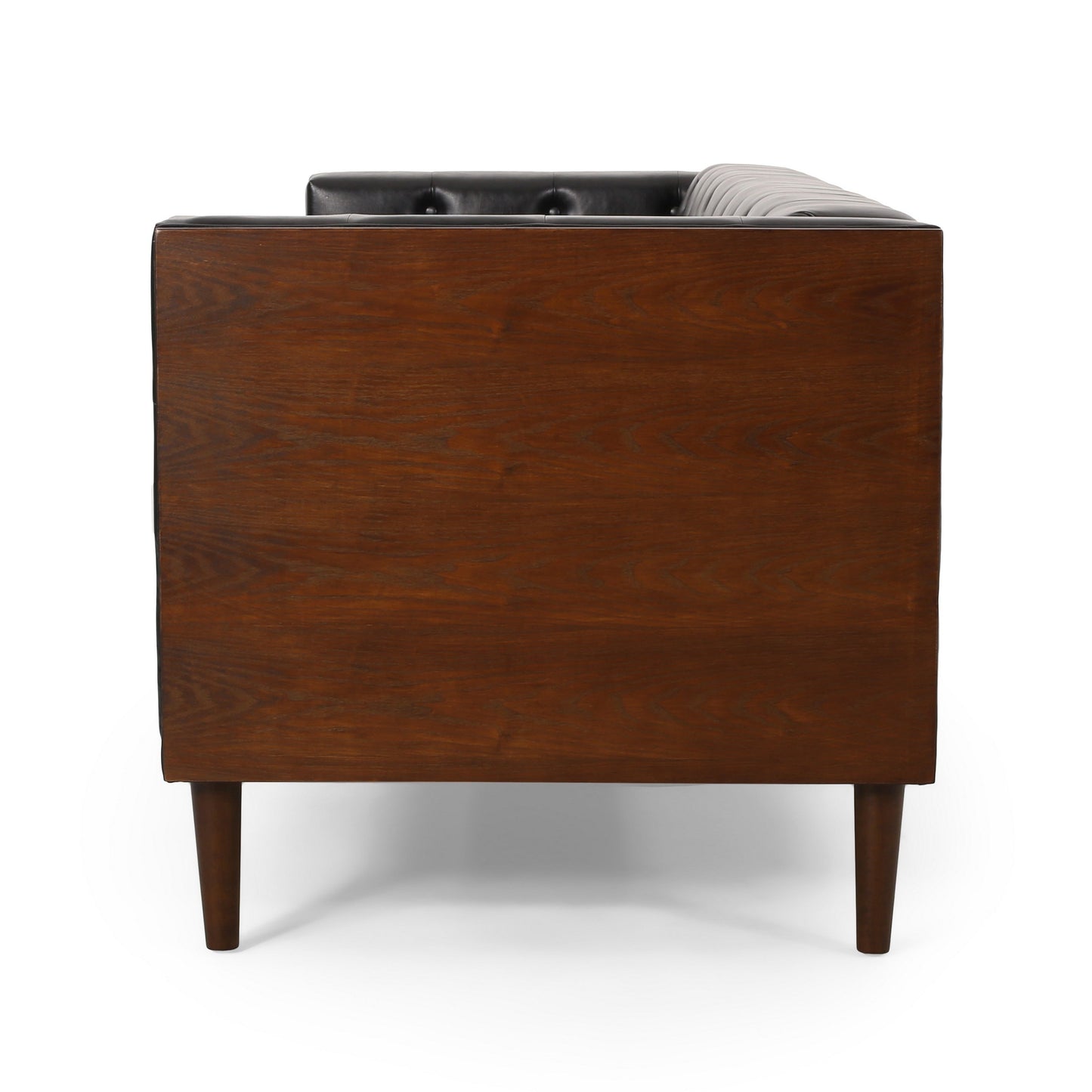 Divano Biya, 90 pollici, Chesterfield capitonné in similpelle nera, 2 cuscini