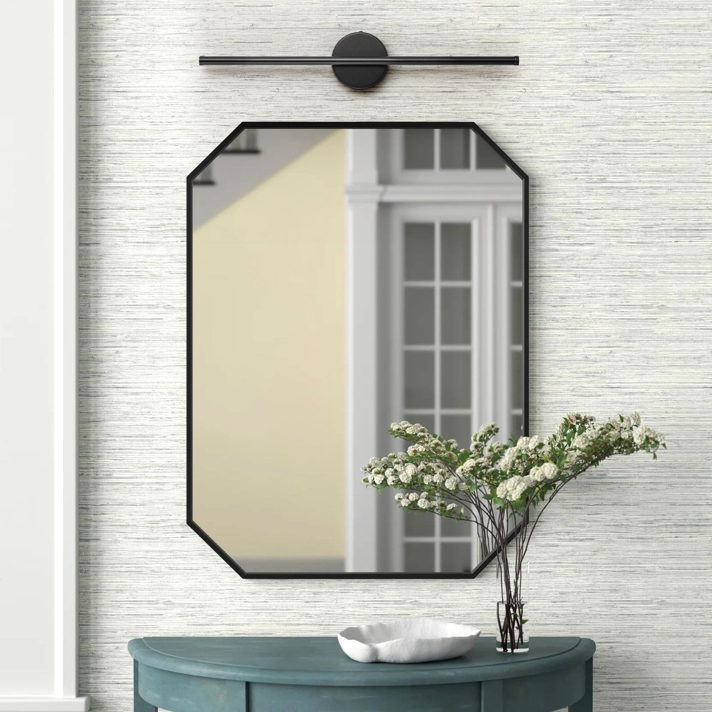 Applique da parete moderna a striscia lineare lunga nera/oro/nichel, dimmerabile, con luce LED per il bagno