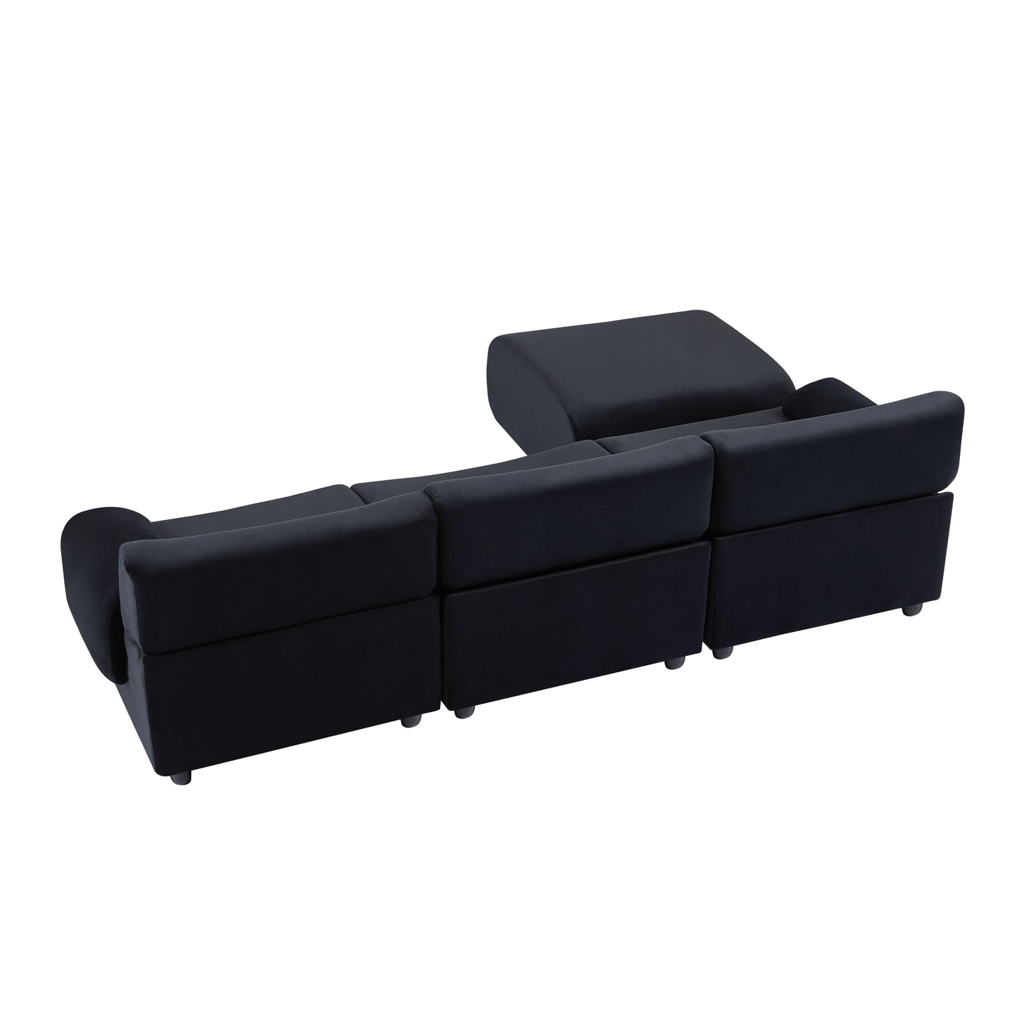 Divano trasformabile a L in tessuto nero 105 con pouf