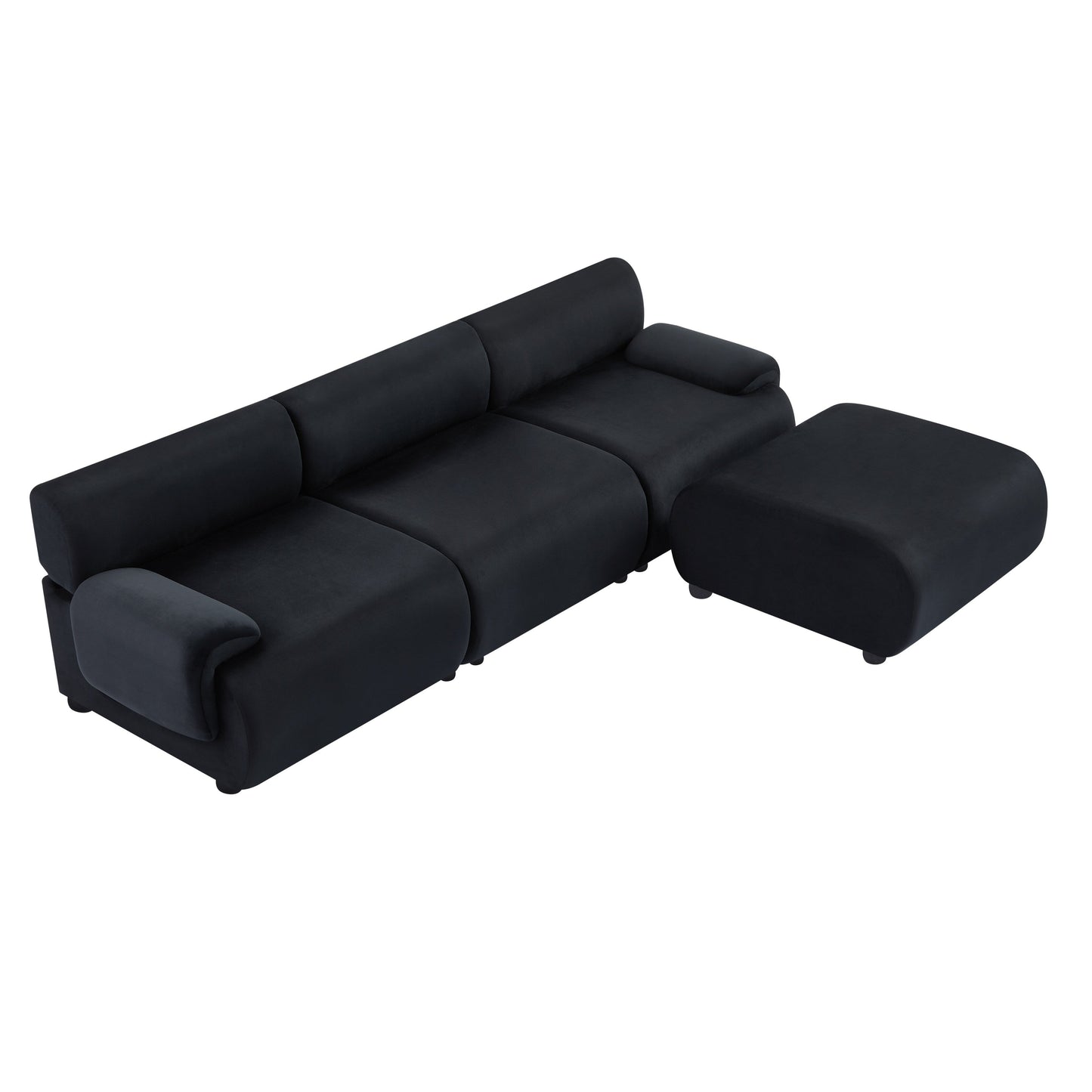 Divano componibile modulare a 3 posti Black 105 Large, con pouf mobile, divano Cloud con seduta profonda, struttura in legno massello