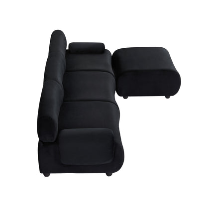 Divano trasformabile a L nero da 105'' con pouf mobile