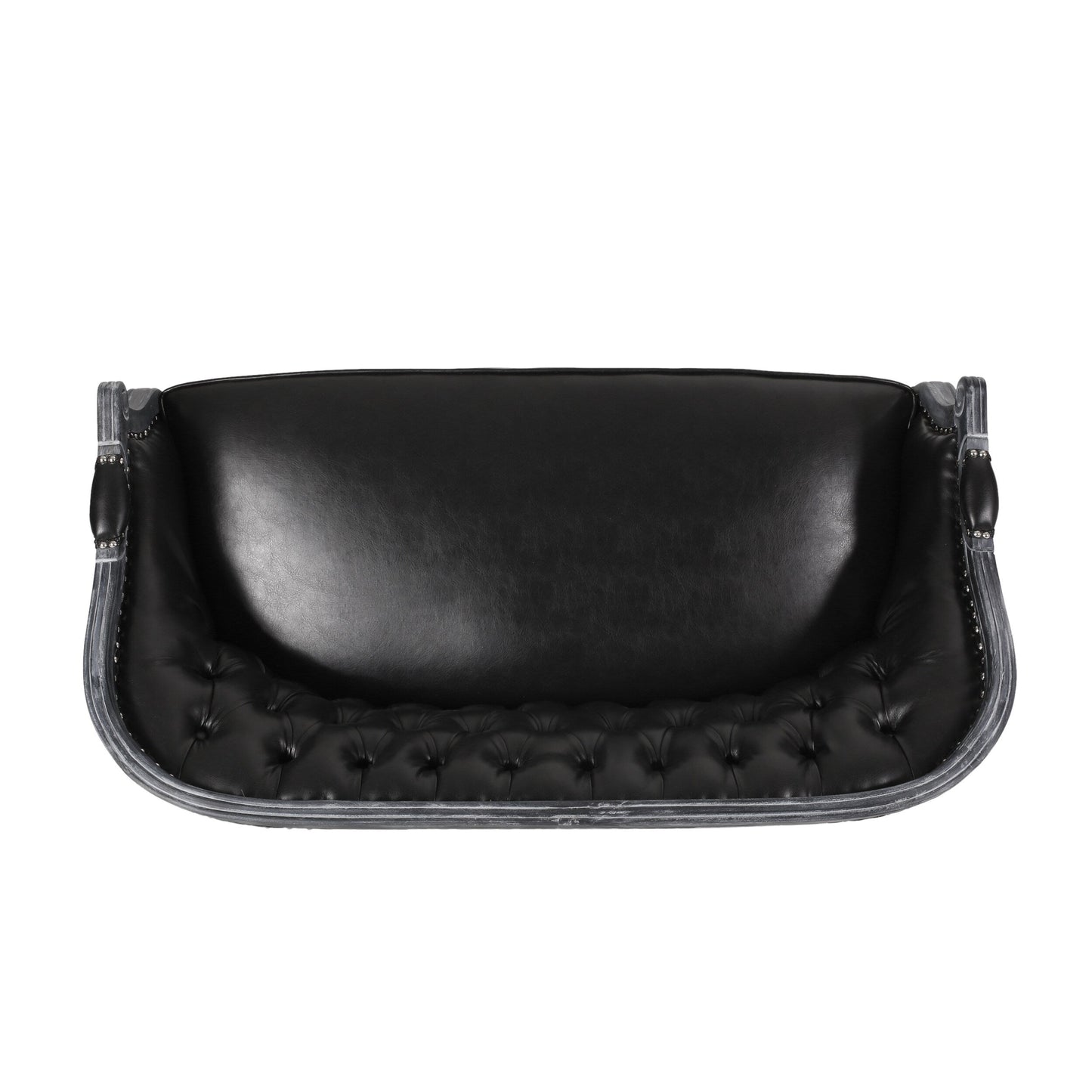 Divano a due posti in similpelle nera da 49,5 pollici con gambe tornite e borchie per soggiorno