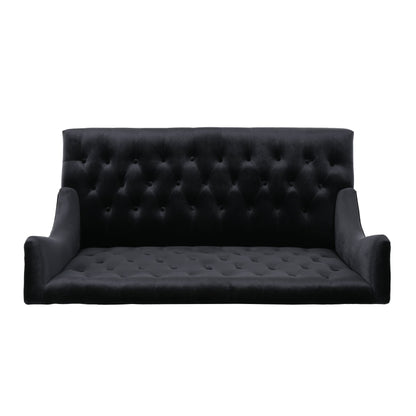 Divano a due posti con schienale alto, capitonné, in velluto nero da 50,25 pollici, con gambe in legno, per soggiorno