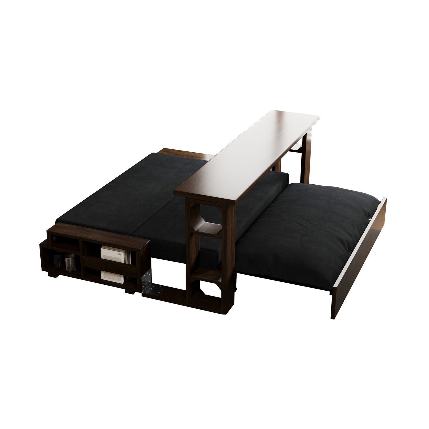 Divano letto trasformabile 3 in 1 nero da 52,4 pollici con sistema idraulico, contenitore e 2 cuscini morbidi per soggiorno
