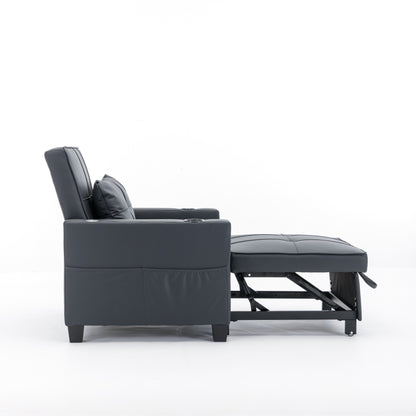 Divano letto singolo convertibile 3 in 1 in similpelle nera 68.12 con porte USB e resistente all'usura per il soggiorno