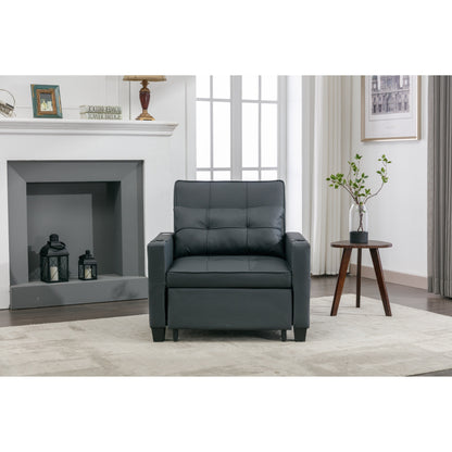 Divano letto singolo convertibile 3 in 1 in similpelle nera 68.12 con porte USB e resistente all'usura per il soggiorno