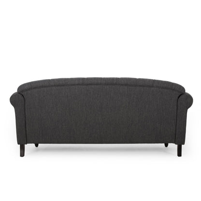 Divano in tessuto nero da 74'' con gambe in legno massello e finiture con borchie