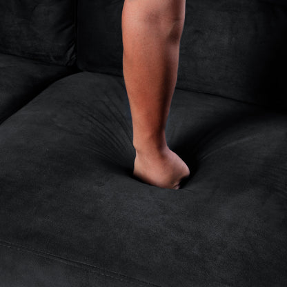 Divano a 3 posti in velluto nero 76.7 con robusta struttura in legno massello e schiuma altamente elastica per soggiorno