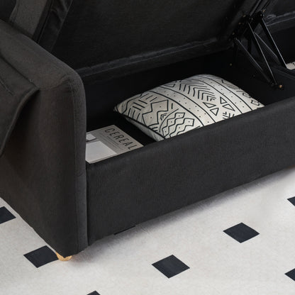 Divano contenitore a 3 posti imbottito in tessuto Teddy nero da 79,50 pollici con seduta nascosta per soggiorno