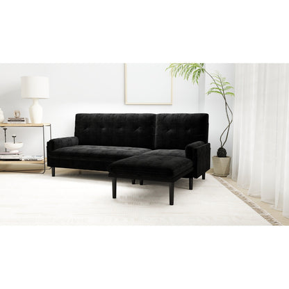 Divano a 3 posti in velluto a coste regolabile multifunzionale nero 80.7, divano a L convertibile e letto per gli ospiti